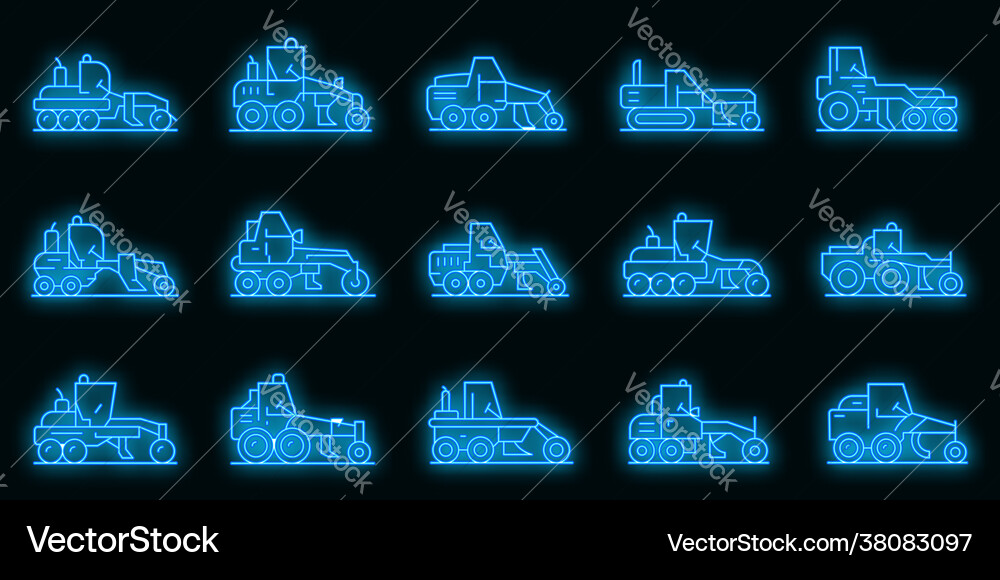 Grader machine icons set neon Grader machine icons set neon vector image