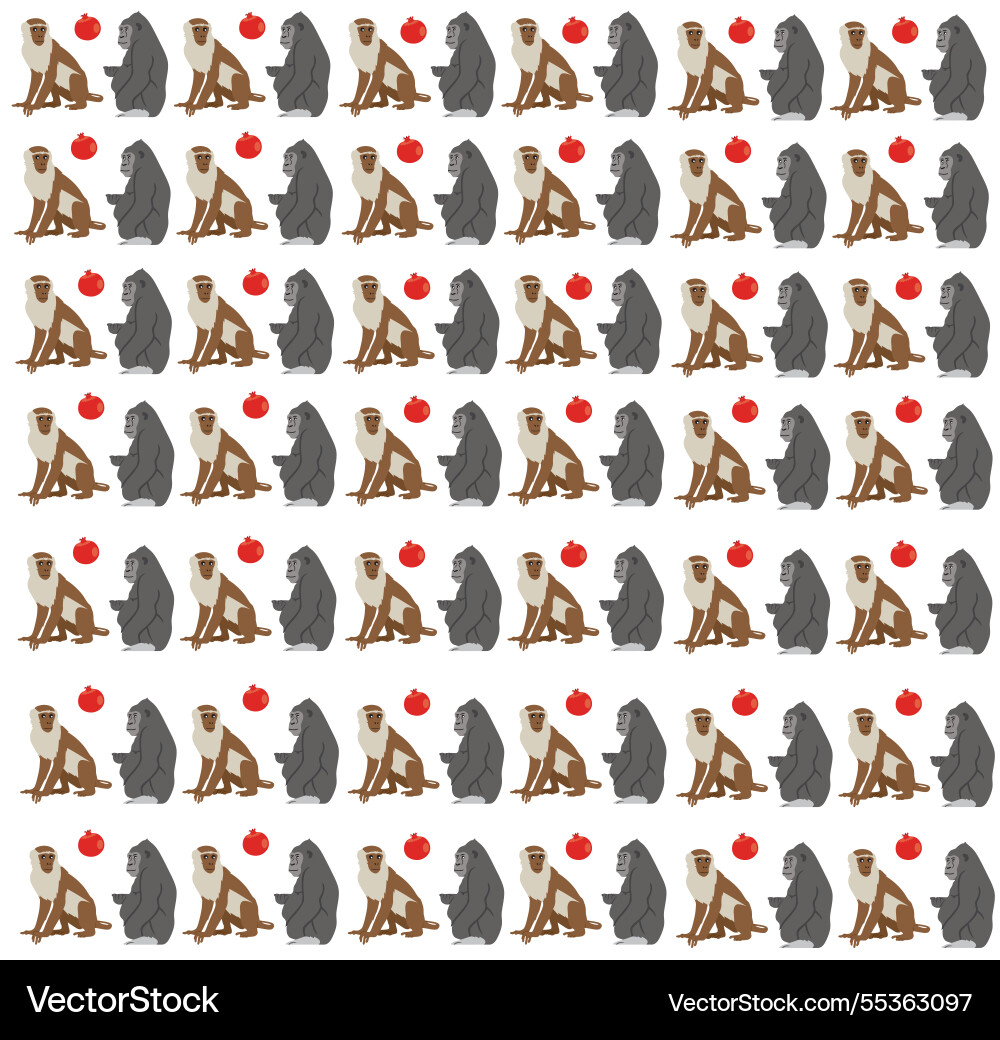 Monkey gorilla with fruit as a pattern background Monkey gorilla with fruit as a pattern background Vector Image