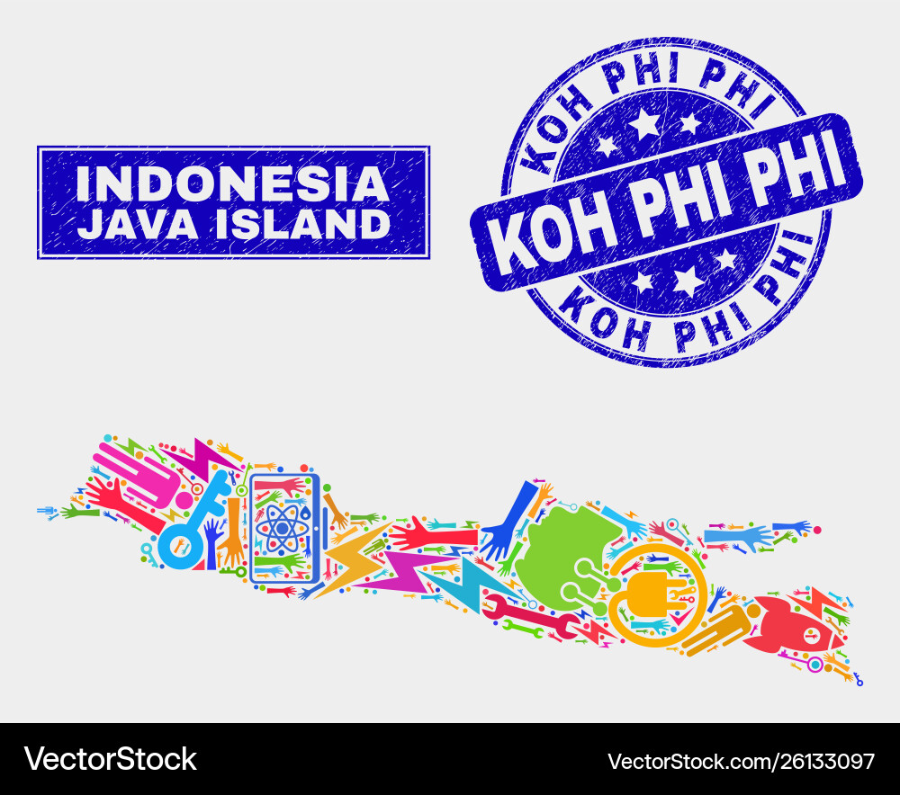 Mosaic technology java island map and scratched Vector Image