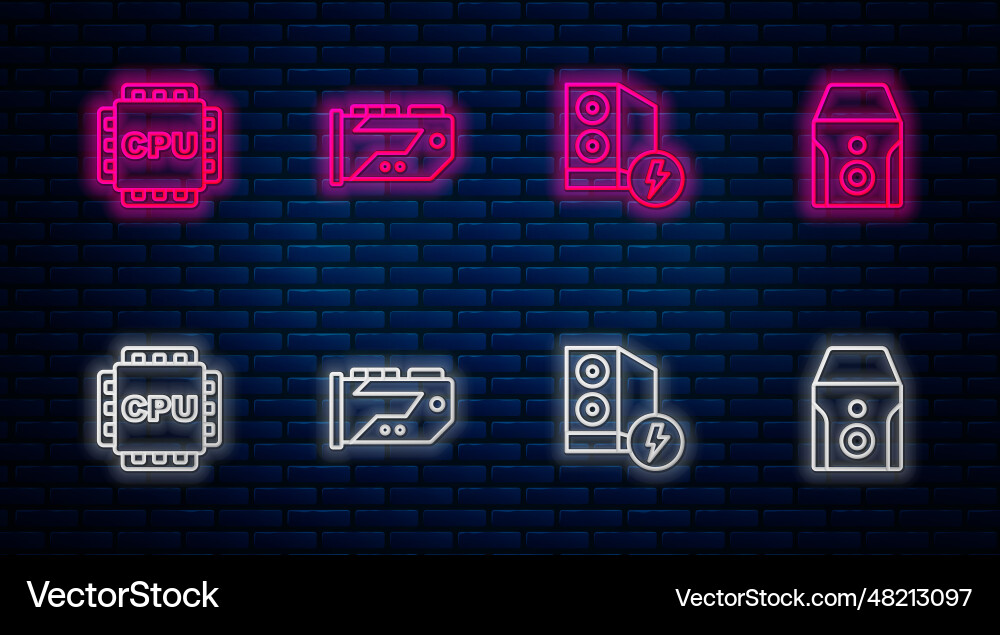 Set line video graphic card case of computer Set line video graphic card case of computer vector image