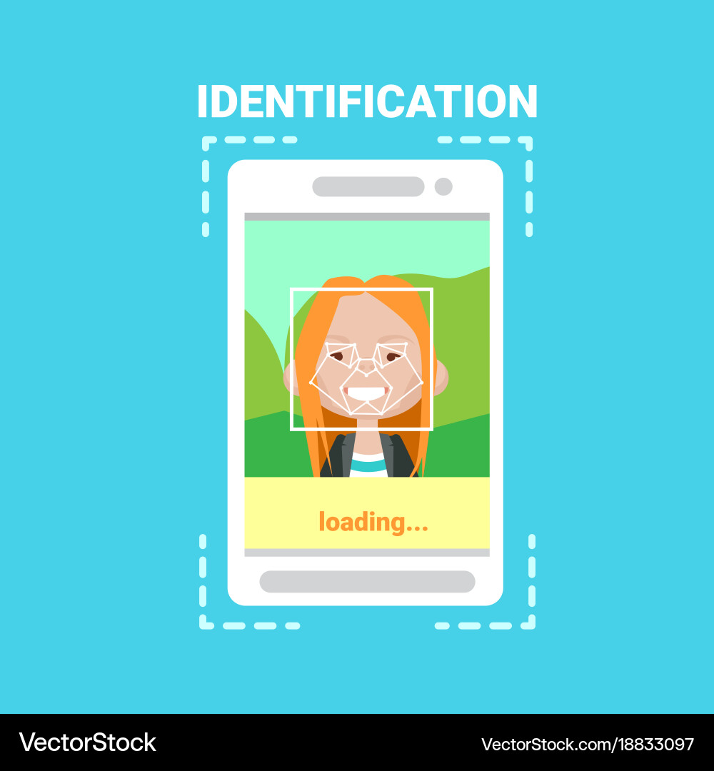 Smart phone loading face identification system Vector Image
