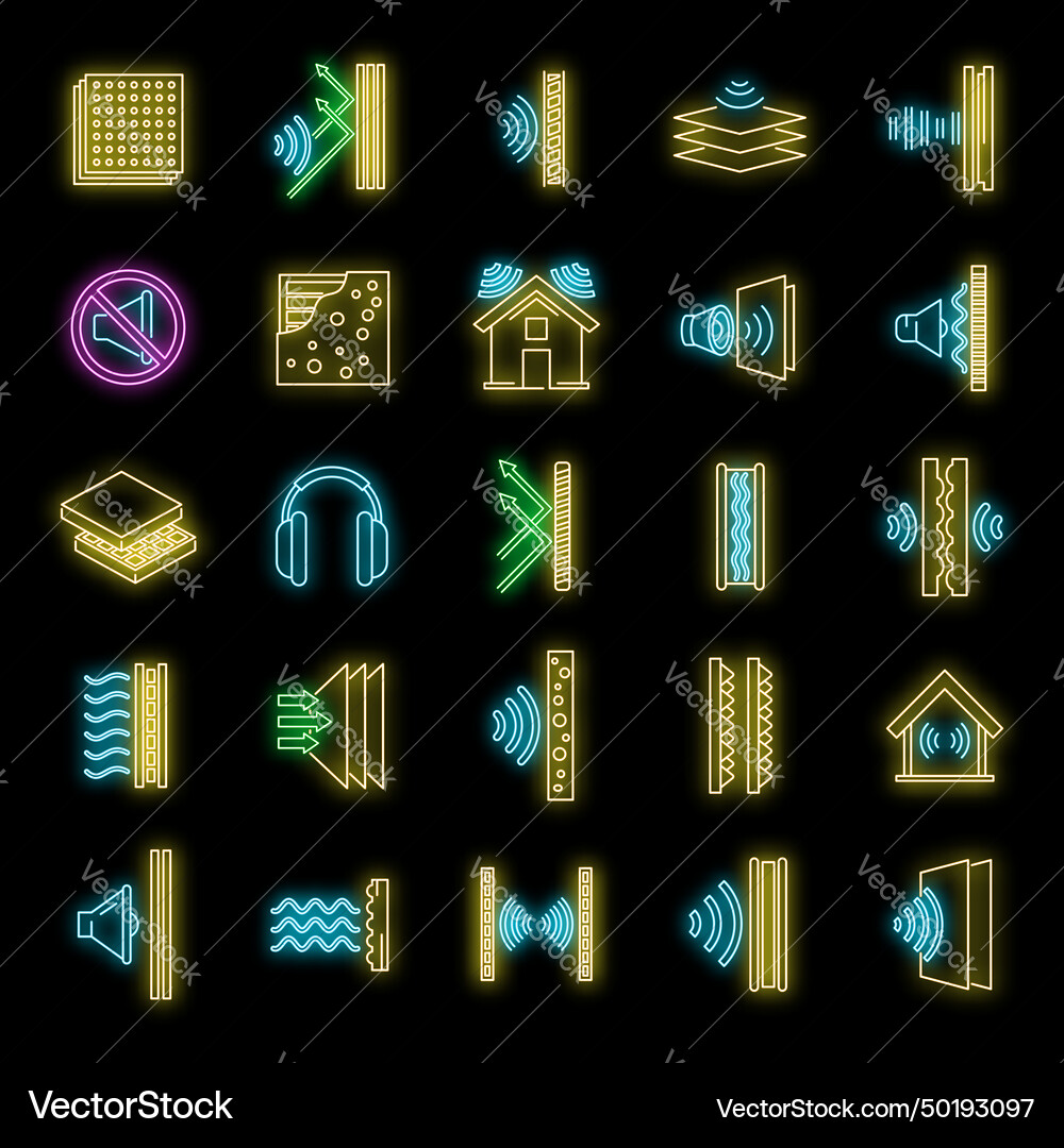 Studio soundproofing icons set neon Studio soundproofing icons set neon vector image