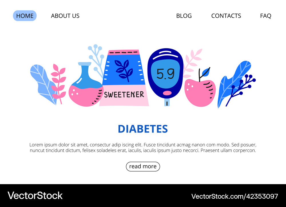 Web page template with big flask glucometer Vector Image