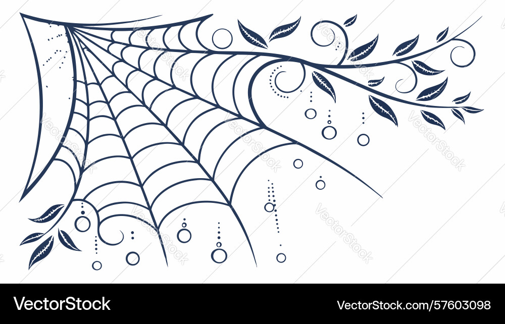 Artistic spiderweb corner with botanical elements Vector Image