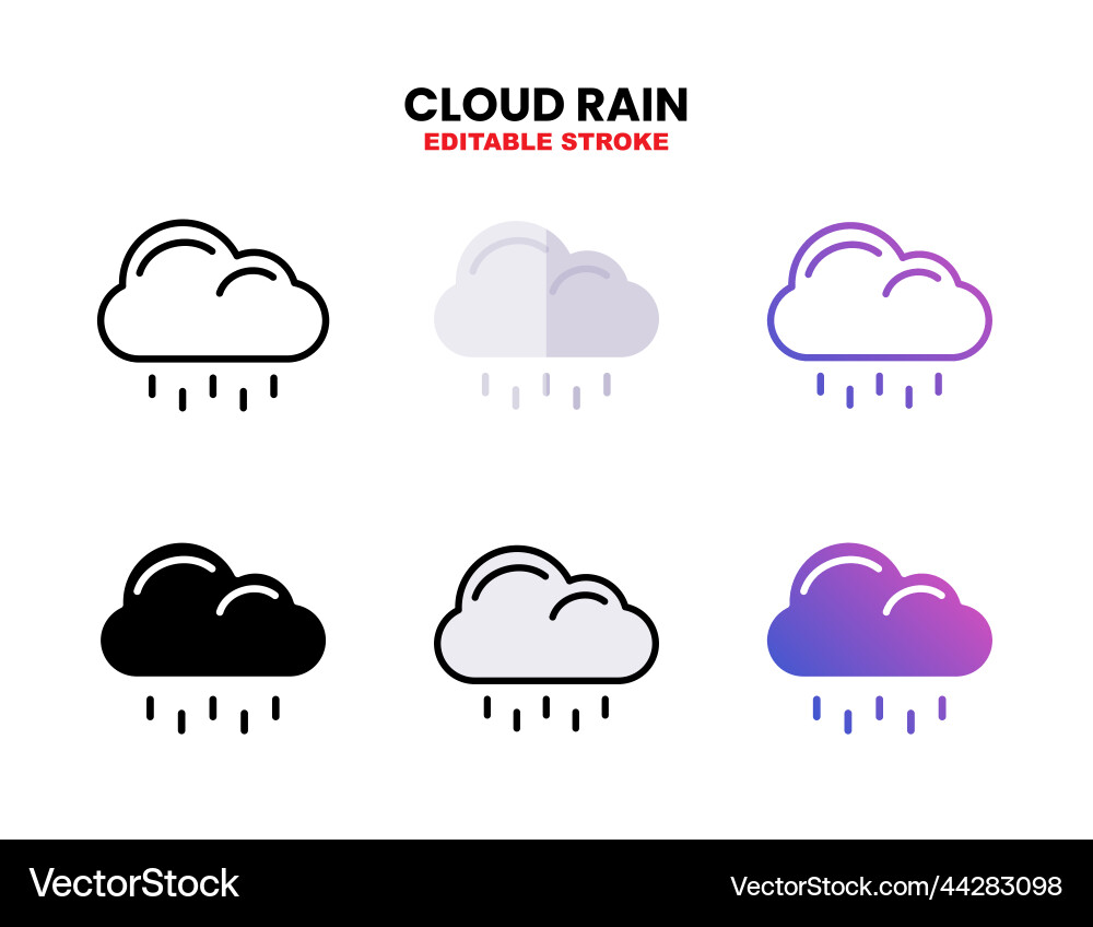 Cloud rain icon set with different styles Cloud rain icon set with different styles vector image