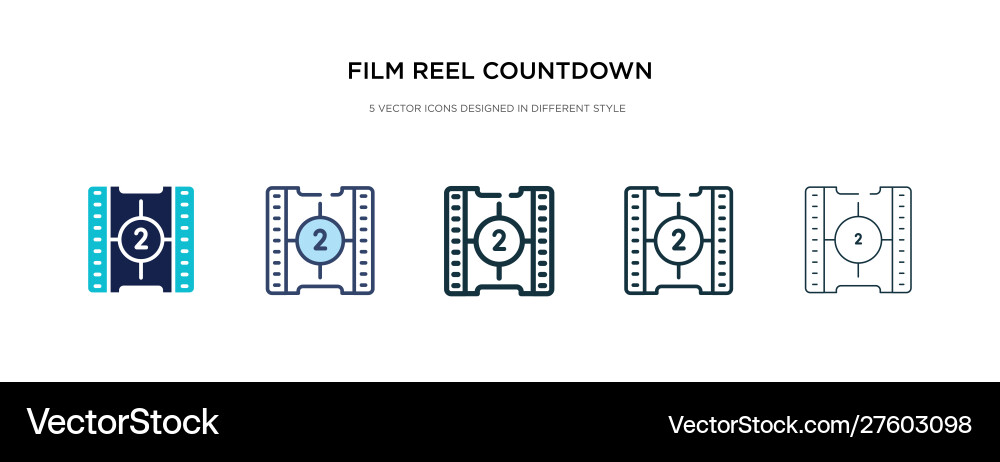 Filmrolle Countdown Nummer 2 Symbol in verschiedenen Filmrolle Countdown Nummer 2 Symbol in verschiedenen Vektorbild