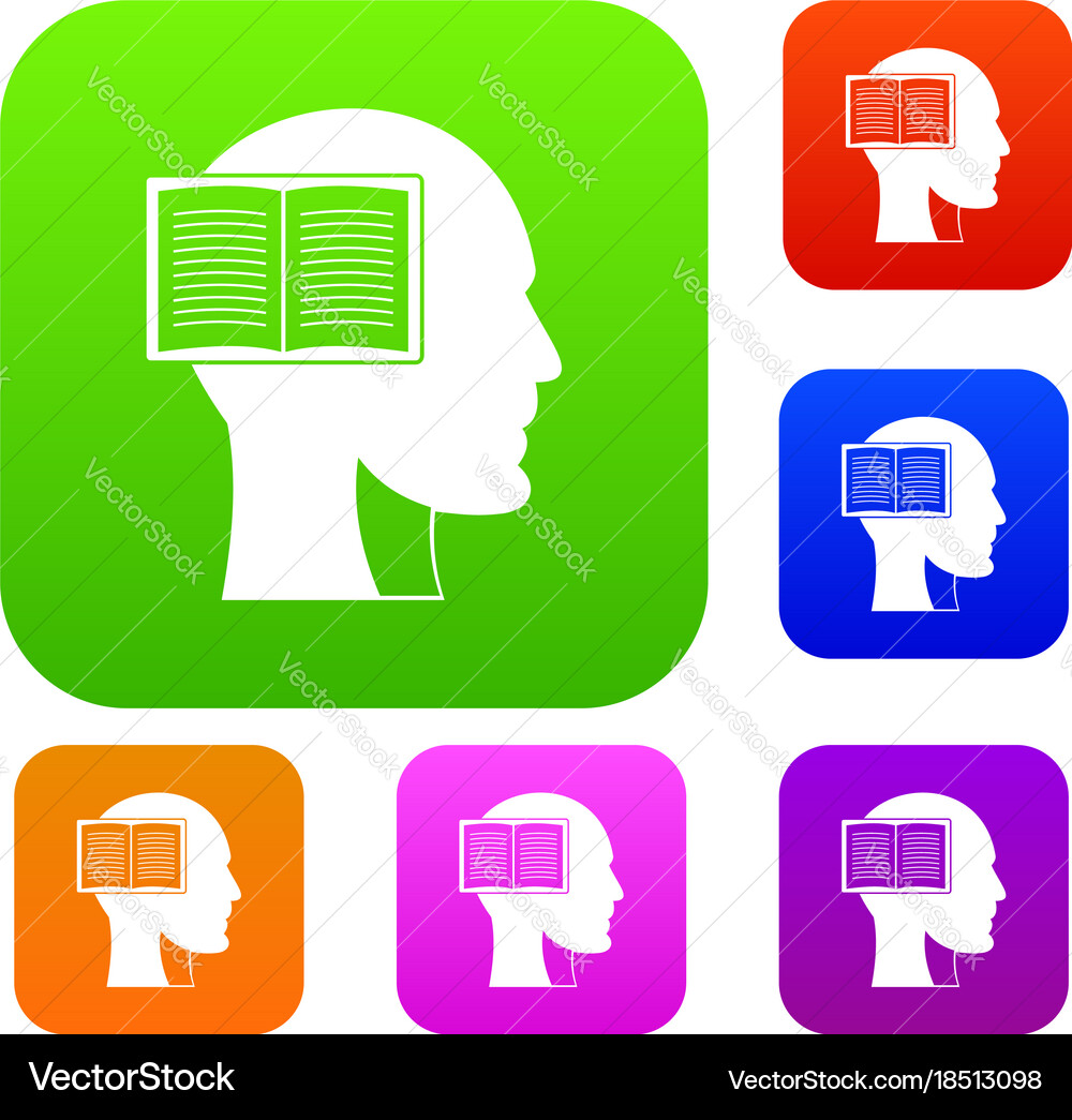 Head with open book set color collection Vector Image