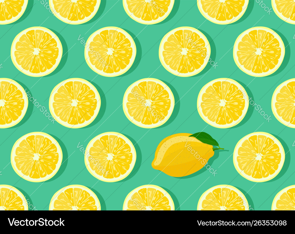 Lemon Slice Pattern - Green Background vector image