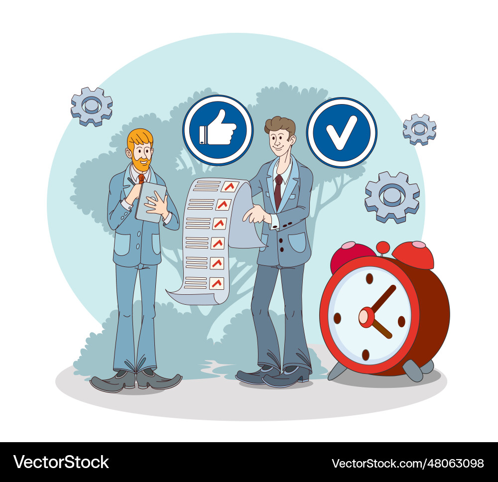 Males checking checklist with different work tasks vector image
