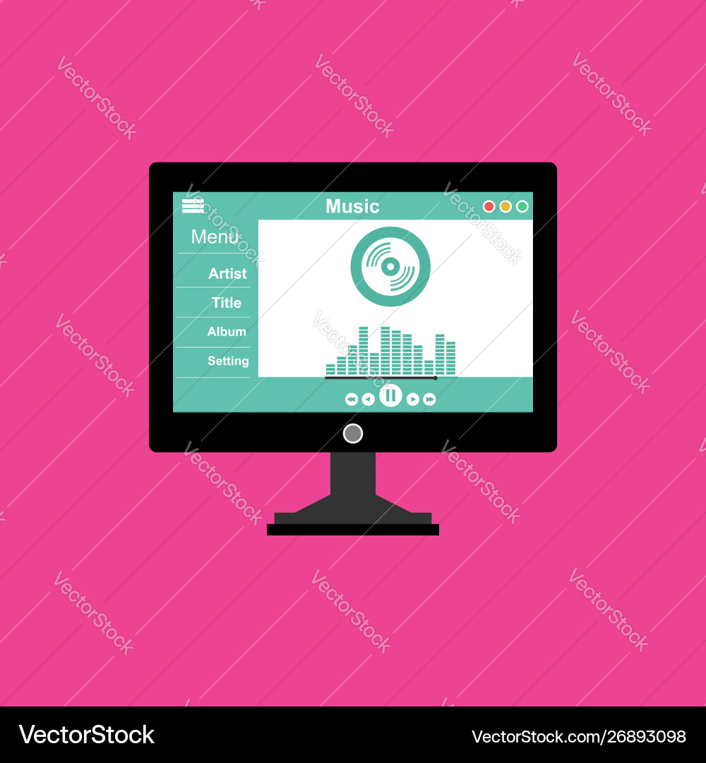 Media player application app template with flat Vector Image