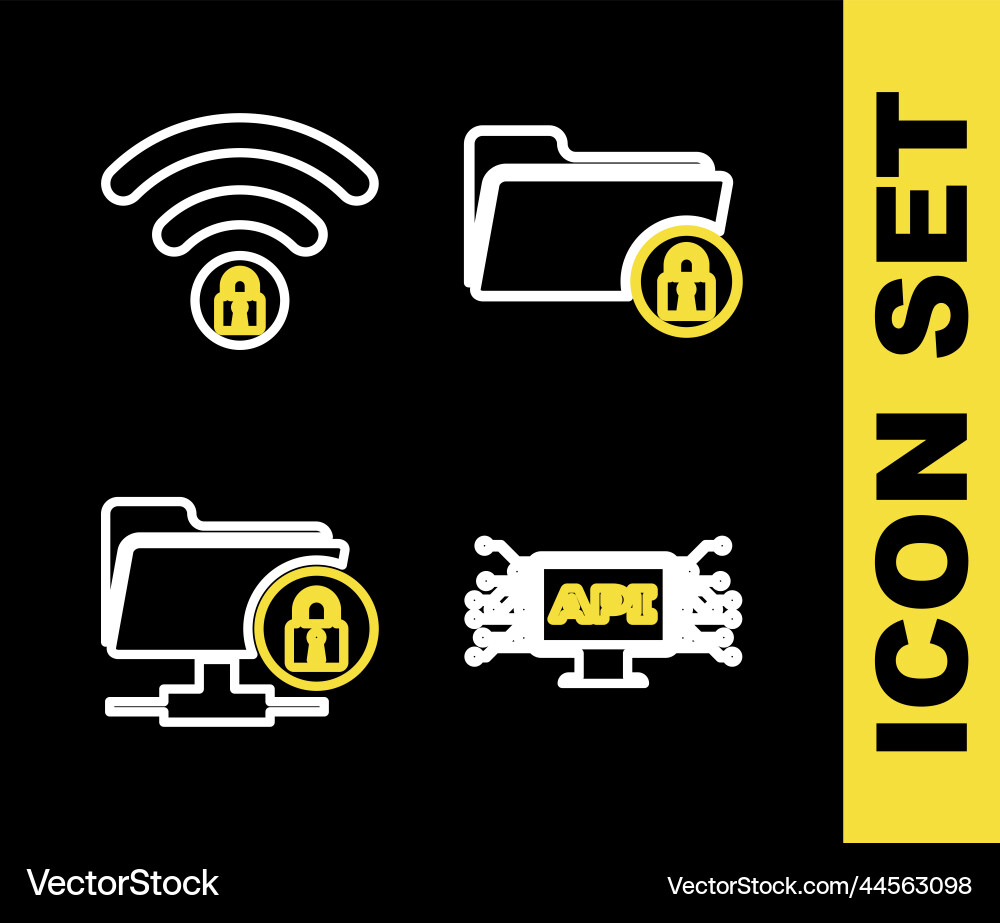 Set line folder and lock computer api interface Vector Image