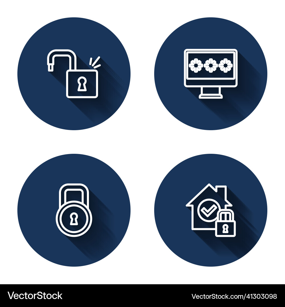 Set line open padlock monitor with password lock Set line open padlock monitor with password lock vector image