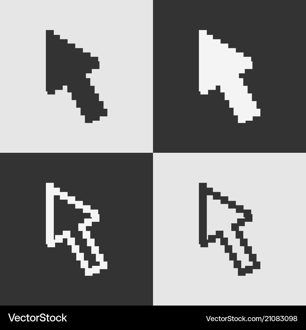 Set of black and white pixel arrow cursor icon iso Set of black and white pixel arrow cursor icon iso vector image
