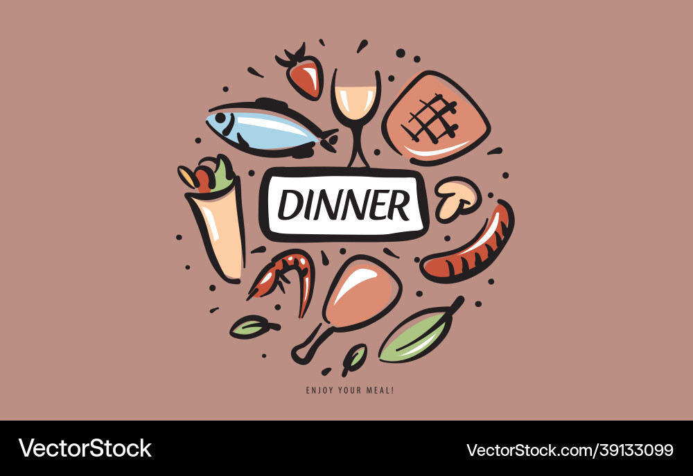 A painted set of dinner products in the form vector image