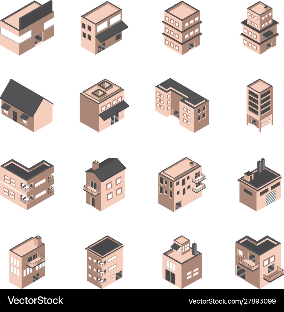 Building isometric style icons set Vector Image