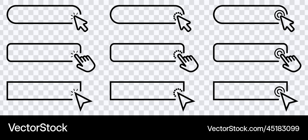 Click cursor set button with hand pointer clicking Click cursor set button with hand pointer clicking vector image