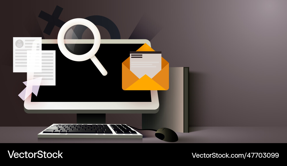 Computer with email on the screen messaging nad Computer with email on the screen messaging nad vector image