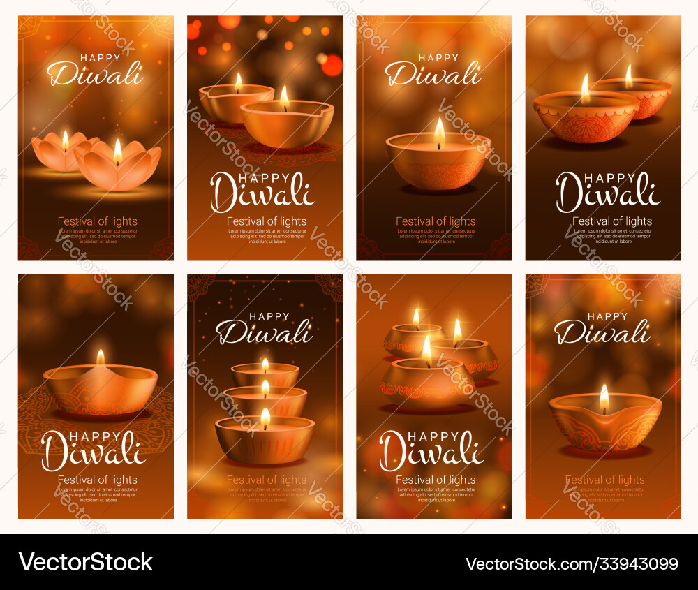Diwali festival light banners with diya lamps Diwali festival light banners with diya lamps vector image