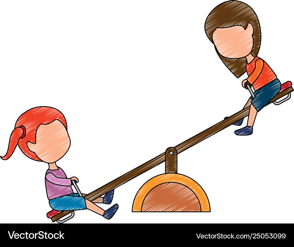 Girls playing in up and down park playground Vector Image