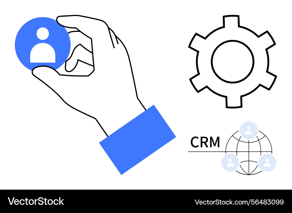 Hand selecting user icon with gear and crm network Vector Image