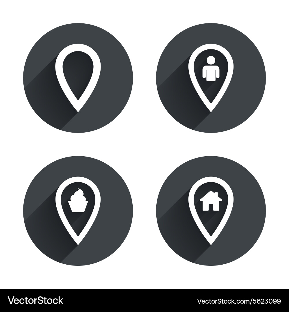 Map pointer icons home food and user location Vector Image