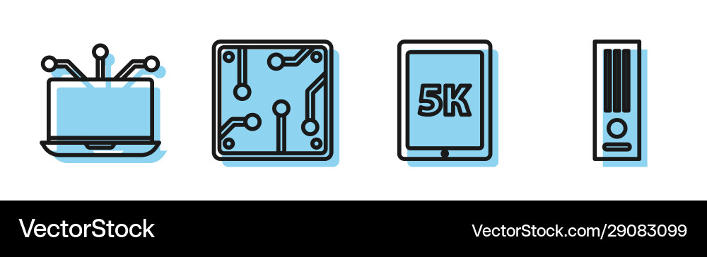 Set line tablet with text 5k laptop processor Set line tablet with text 5k laptop processor vector image