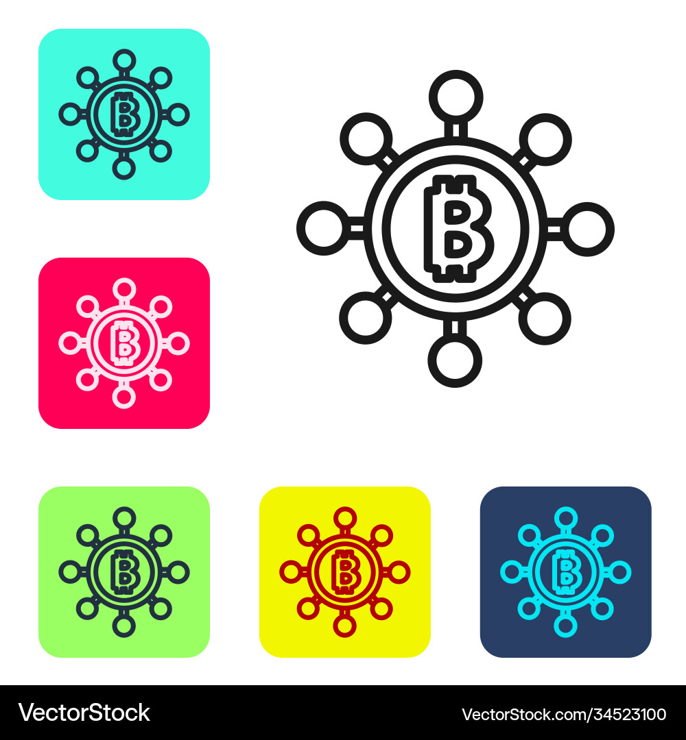 Black line blockchain technology bitcoin icon vector image