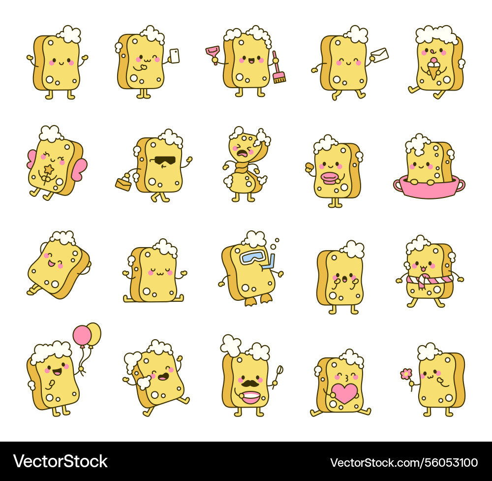 Cleaning sponge character set showing emotions Vector Image