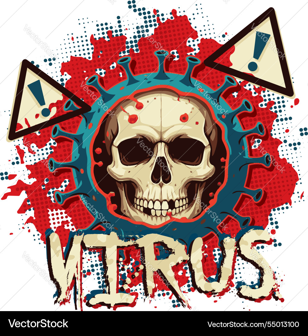 Deadly virus skull design with abstract splatter vector image