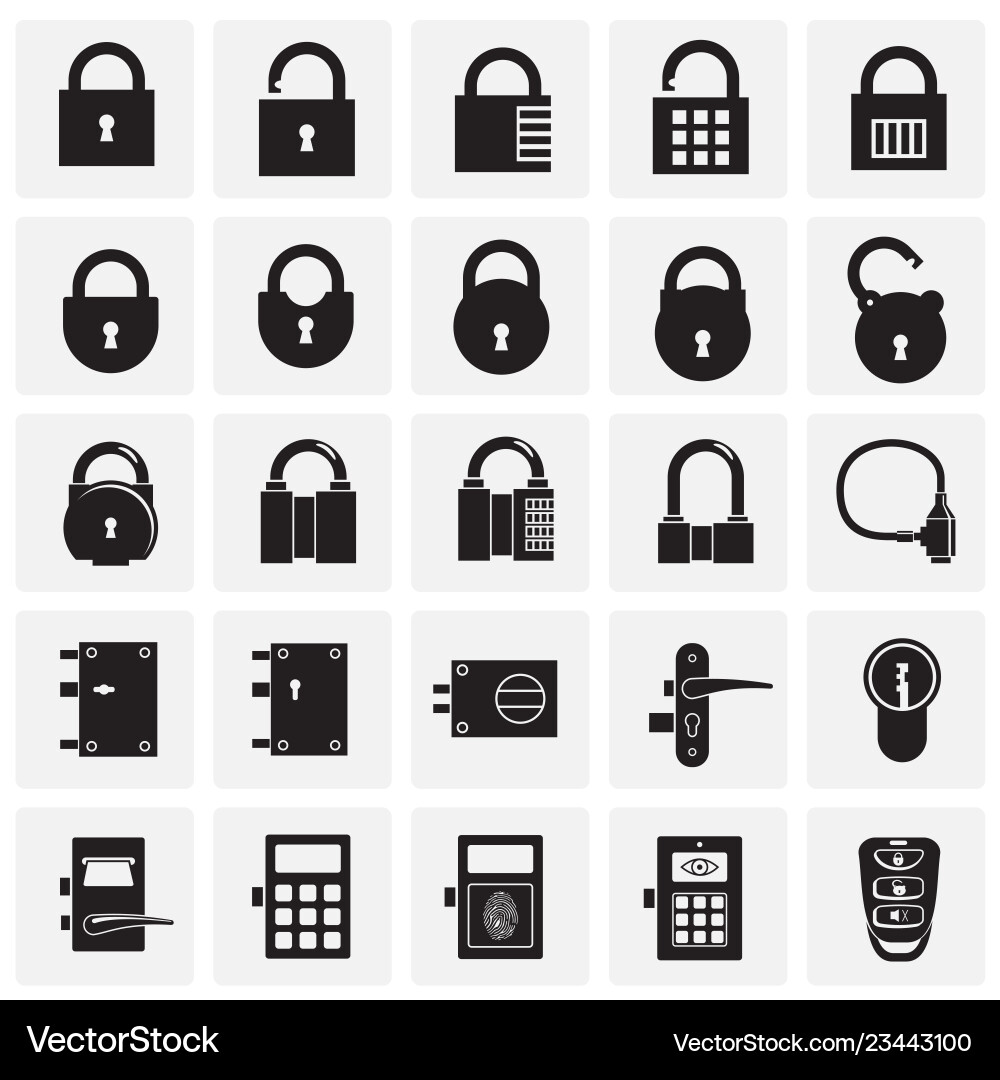 Lock icons set on squares background for graphic Lock icons set on squares background for graphic Vector Image