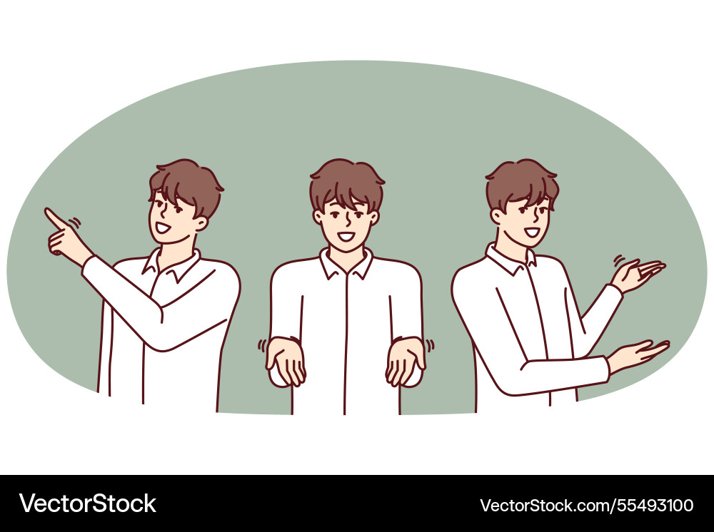 Man pointing in different directions providing Man pointing in different directions providing vector image