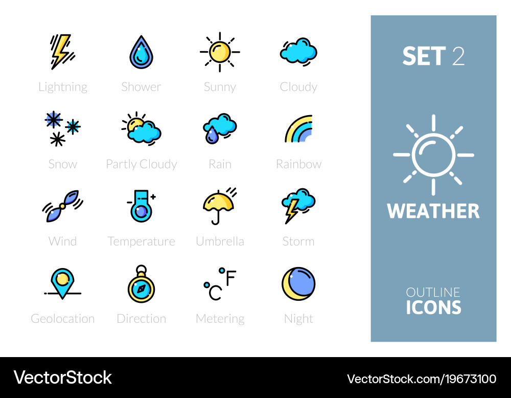 Outline color icons set in thin modern style vector image