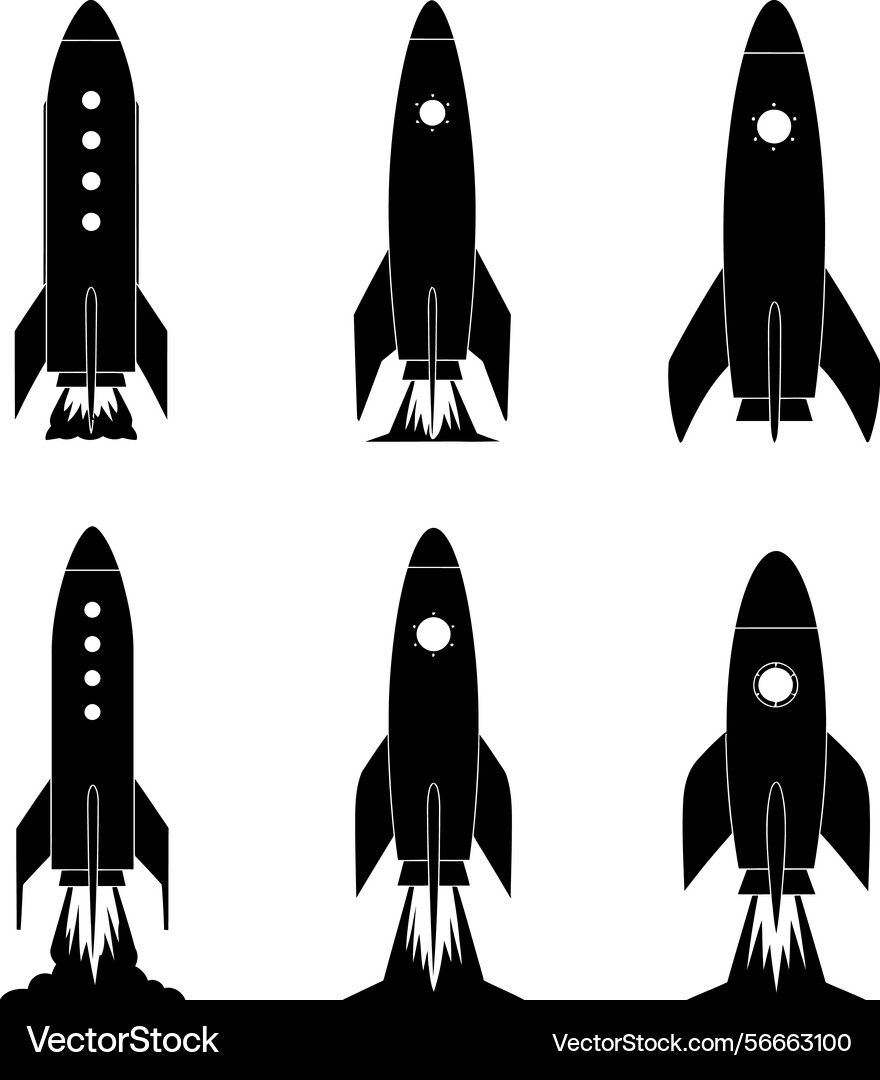 Rocket silhouette icon set with different window Rocket silhouette icon set with different window Vector Image
