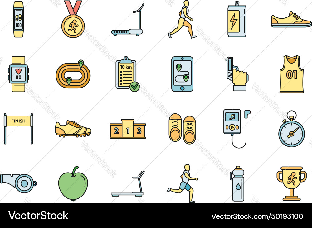 Running trail icons set color line vector image