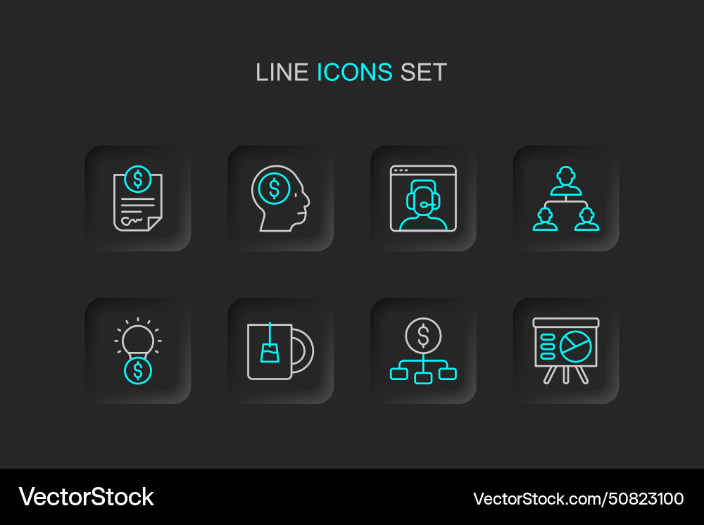 Set line board with graph hierarchy dollar cup Vector Image