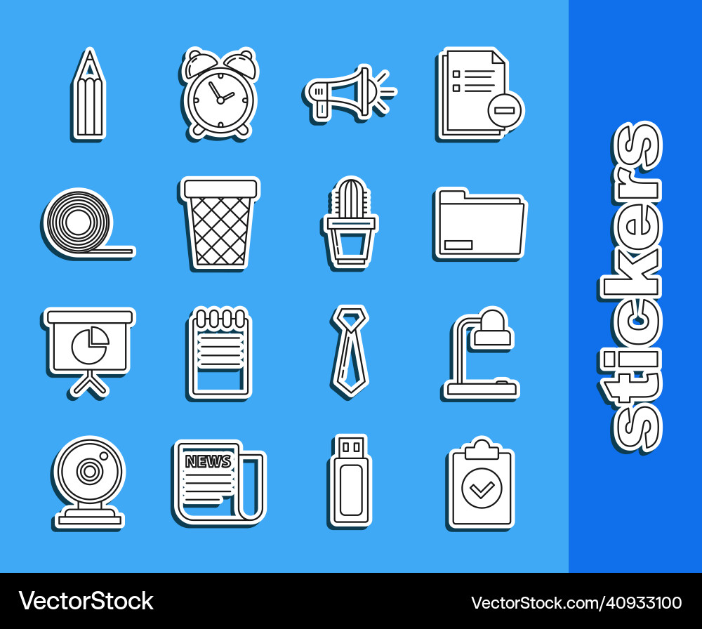 Set line completed task table lamp document Set line completed task table lamp document vector image