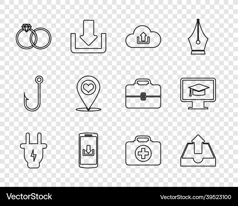 Set line electric plug upload inbox cloud Vector Image