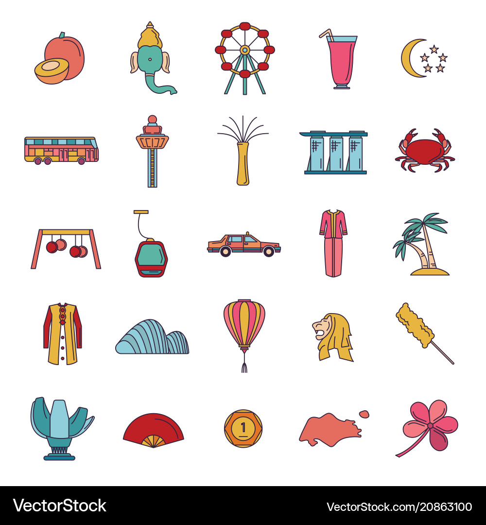 Singapore Icon Set - City & Landmarks Vector Image