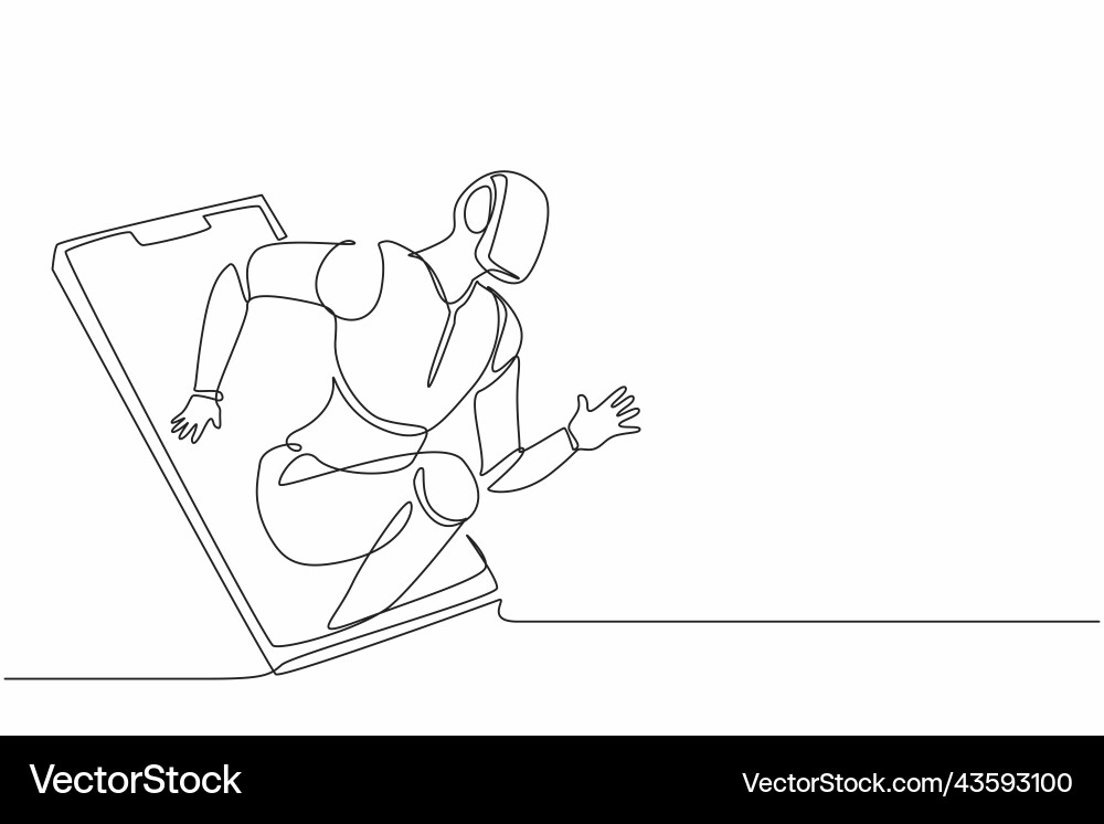 Single continuous line drawing robots come out vector image