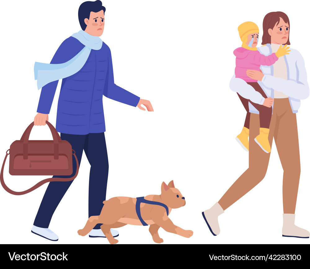 Ukrainian family escape war semi flat color Ukrainian family escape war semi flat color vector image