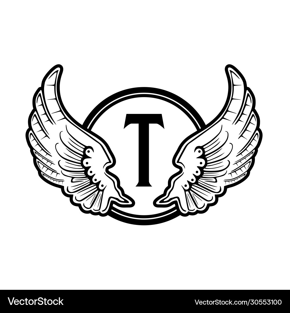 Ursprünglicher Buchstabe t Flügel runde Marke Logo Design Ursprünglicher Buchstabe t Flügel runde Marke Logo Design vektorbild