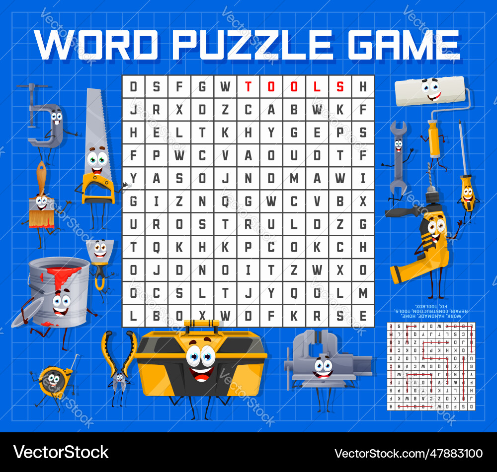 Word-Suche Puzzle Spiel Cartoon Reparatur-Werkzeuge Word-Suche Puzzle Spiel Cartoon Reparatur-Werkzeuge vektorbild