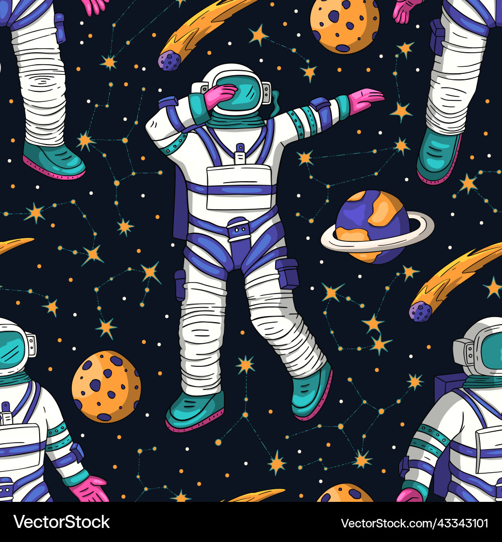 Astronaut cosmos seamless space pattern Astronaut cosmos seamless space pattern Vector Image