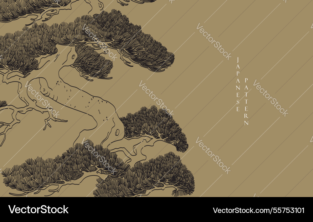 Black and gold bonsai tree or pine elements Black and gold bonsai tree or pine elements vector image