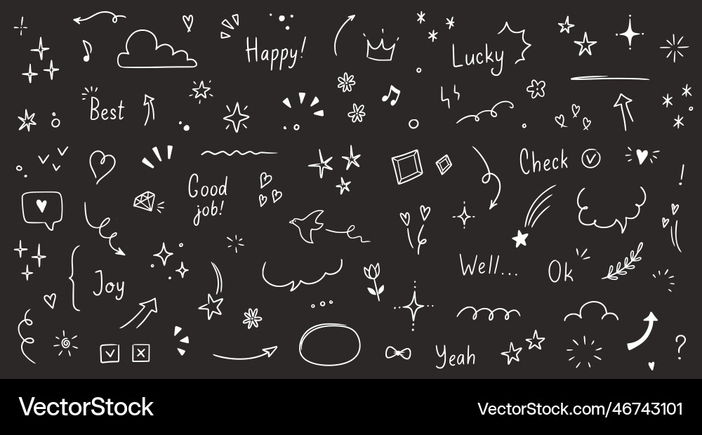 Doodle niedliche Glitter Stift Linien Elemente Kreideboard Doodle niedliche Glitter Stift Linien Elemente Kreideboard vektorbild