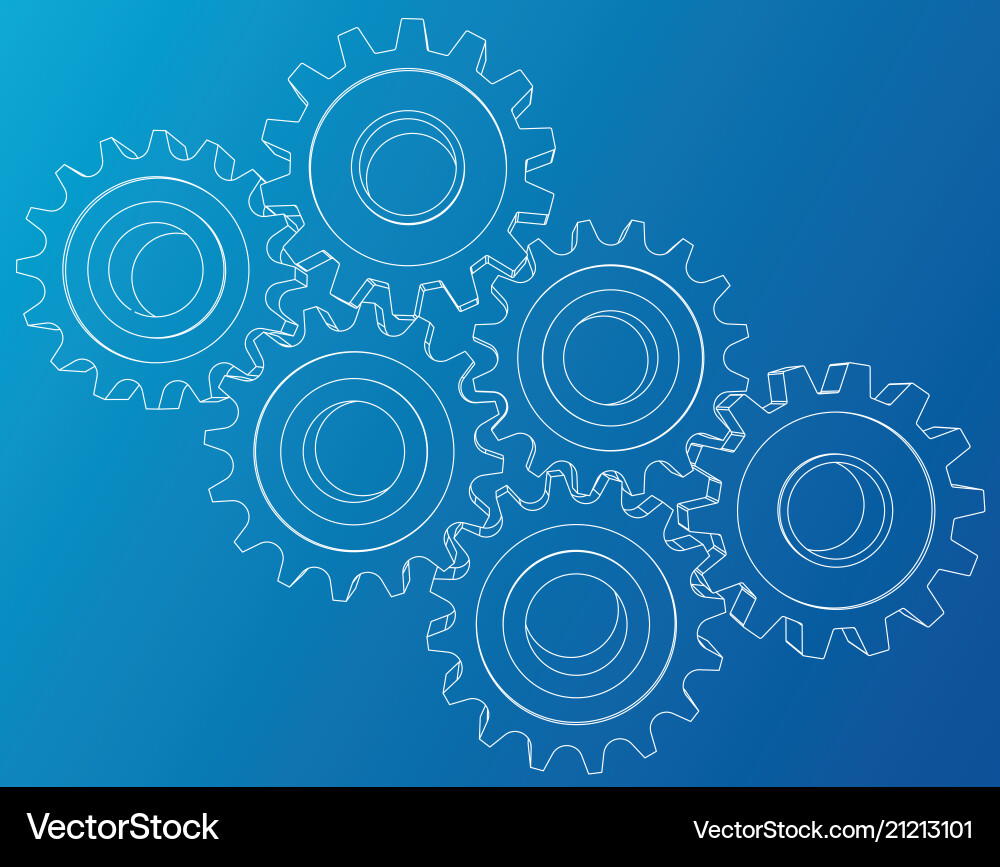 Gear sketch rendering of 3d wire-frame Gear sketch rendering of 3d wire-frame vector image
