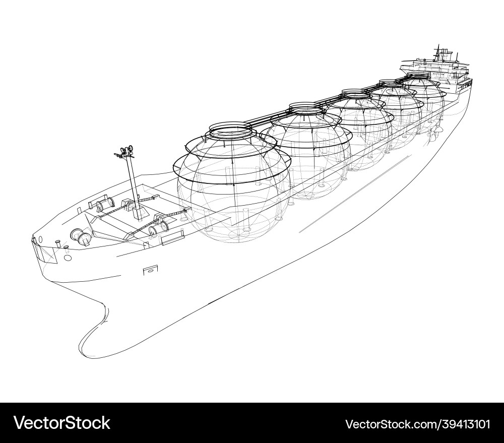 LNG Carrier - 3D Wireframe Rendering vector image