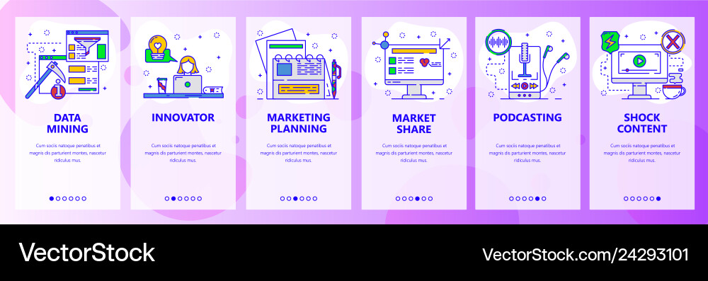 Mobile app onboarding screens data mining audio Vector Image