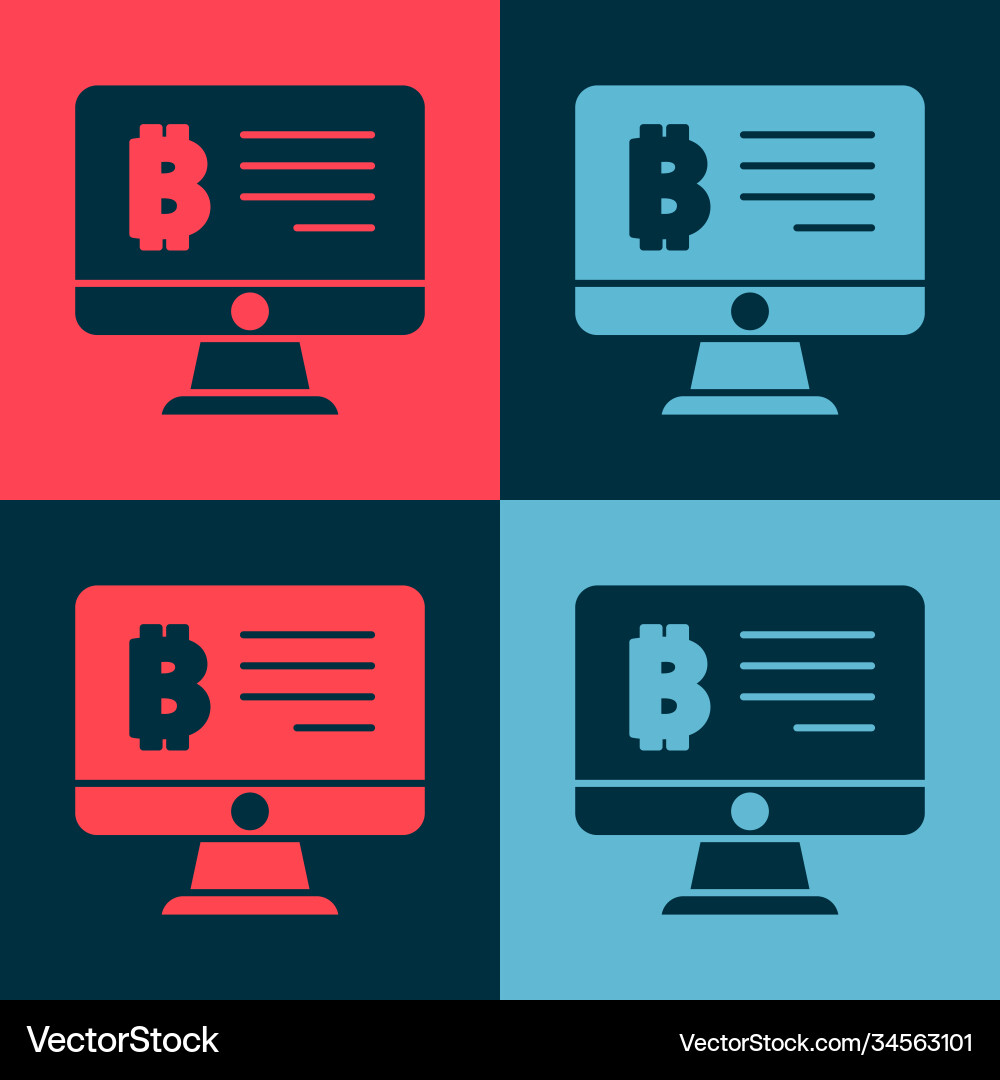 Pop art mining bitcoin from monitor icon isolated Pop art mining bitcoin from monitor icon isolated vector image