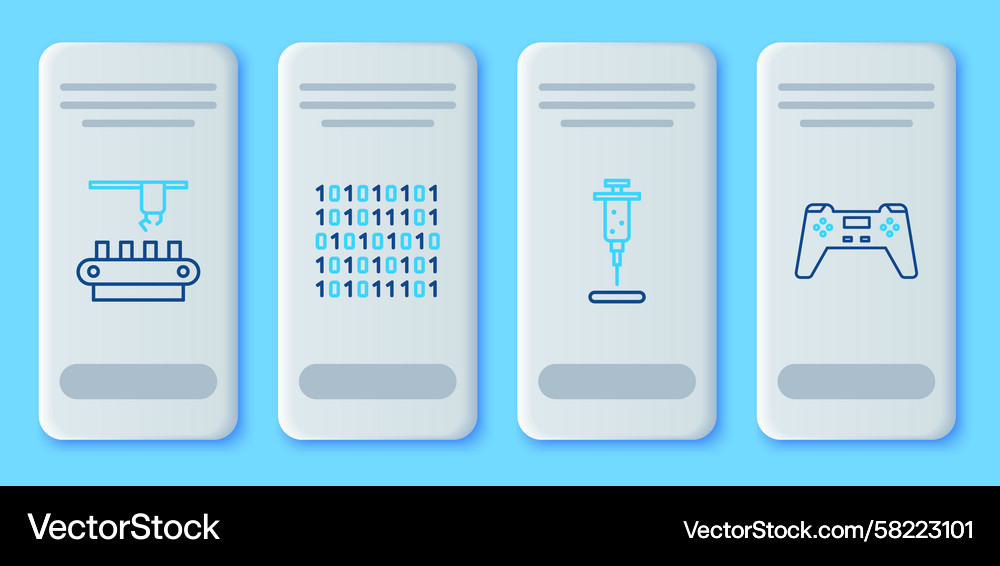 Set line binary code syringe factory conveyor Vector Image